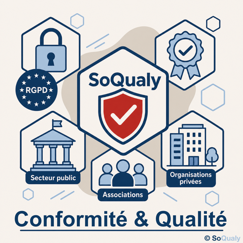 L'agence SoQualy gère les aspects conformité & qualité d'entrprises des secteurs publics et privés ainsi que des associations.