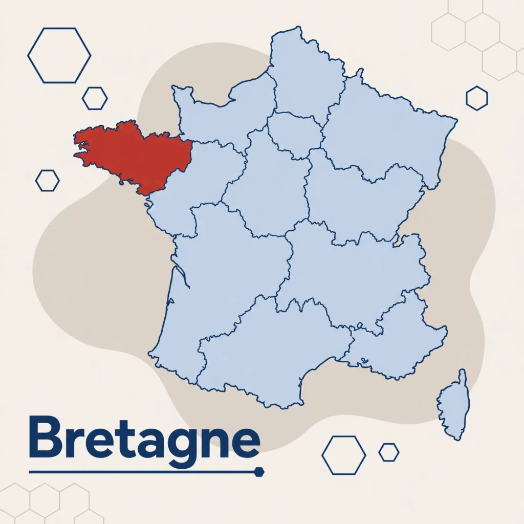 Carte de France localisant la région Bretagne — zone d'intervention de SoQualy