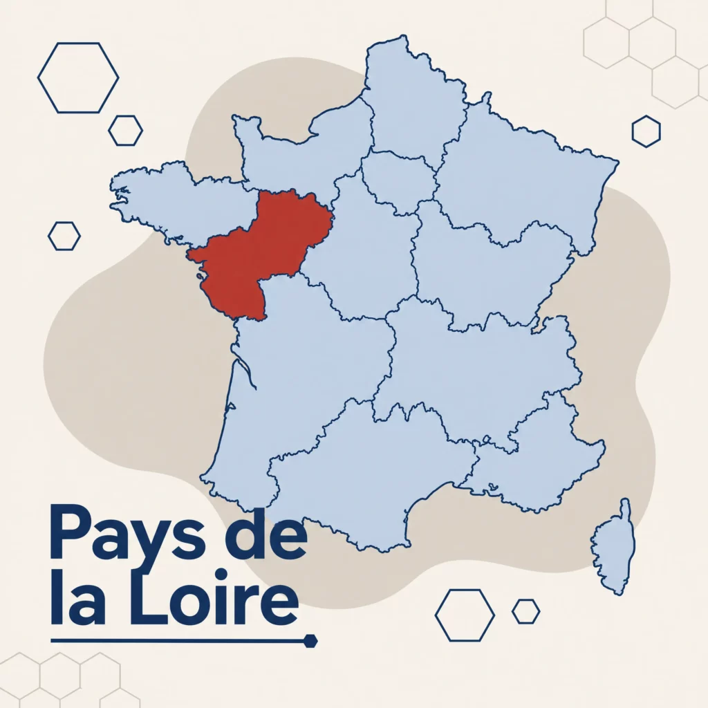 Carte des Pays de la Loire : zones d'intervention DPO externe et accompagnement RGPD de SoQualy — Sarthe, Le Mans, Loire-Atlantique, Nantes