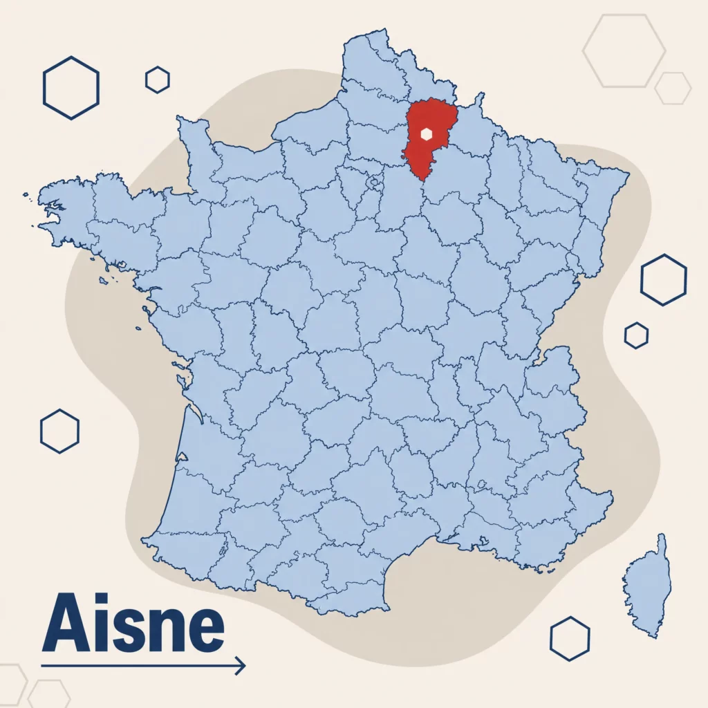 Carte de France localisant le département de l'Aisne — responsable qualité externalisé et accompagnement ISO 9001 par SoQualy