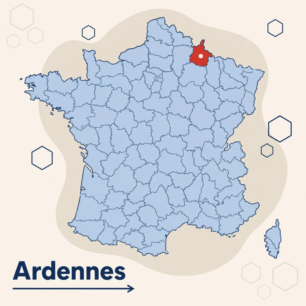 Carte de France localisant le département des Ardennes — responsable qualité externalisé et accompagnement ISO 9001 par SoQualy