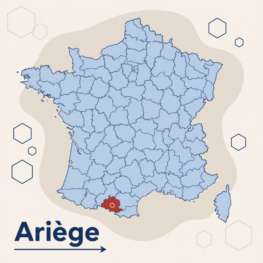 Carte de France localisant le département de l'Ariège — DPO externe et accompagnement RGPD par SoQualy