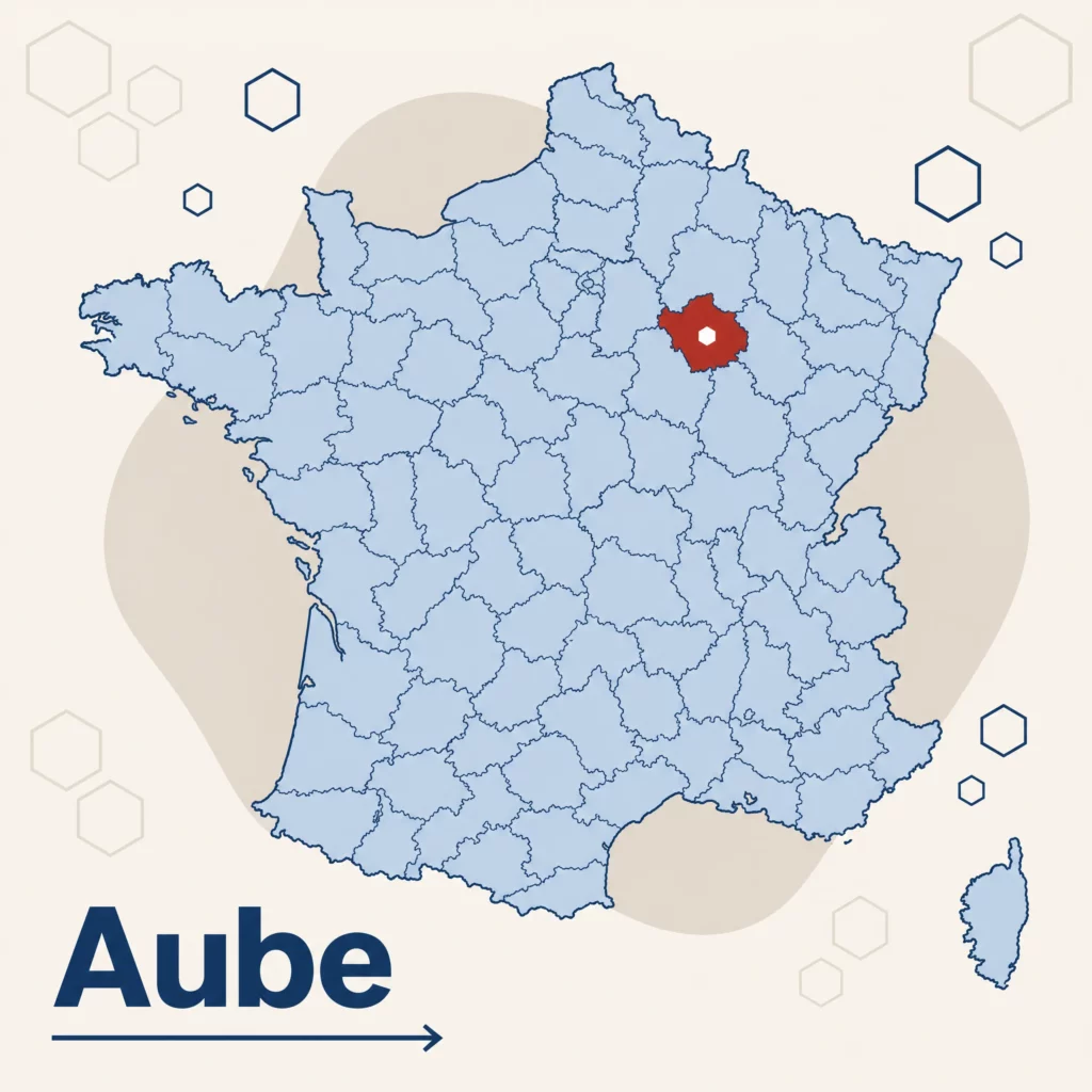 Carte de France localisant le département de l'Aube — responsable qualité externalisé et accompagnement ISO 9001 par SoQualy