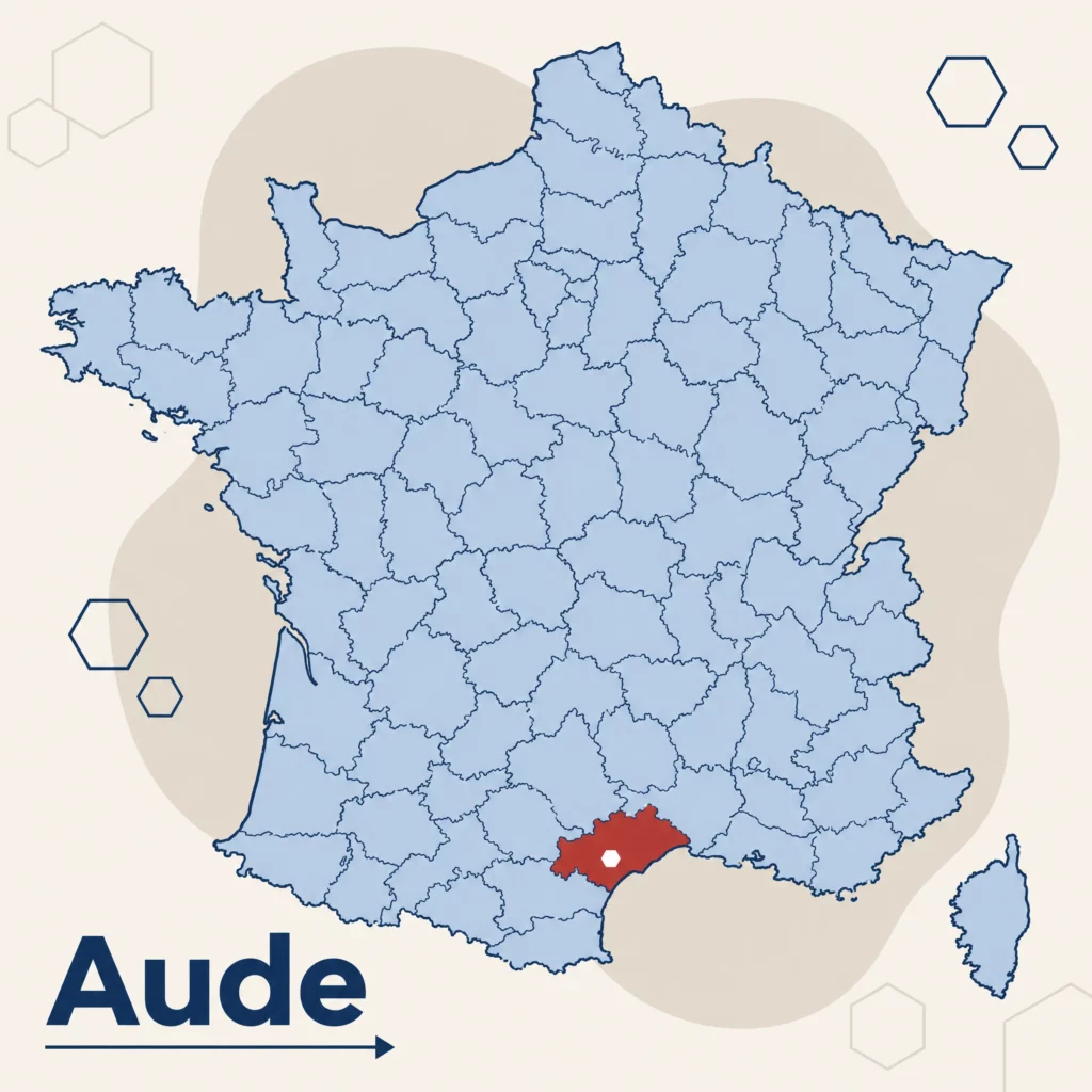 Carte de France localisant le département de l'Aude — DPO externe et accompagnement RGPD par SoQualy