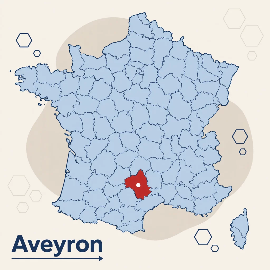Carte de France localisant le département de l'Aveyron — DPO externe et accompagnement RGPD par SoQualy