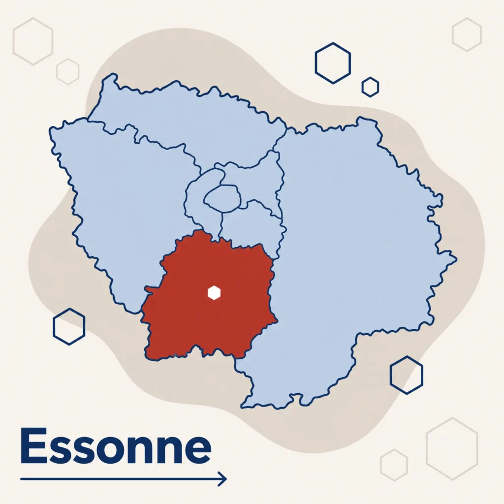 Carte de l'Île-de-France localisant le département de l'Essonne — DPO externe et accompagnement RGPD par SoQualy