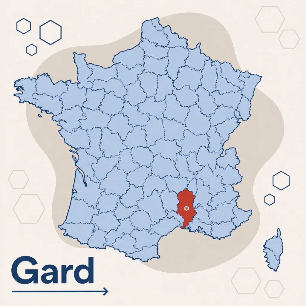 Carte de France localisant le département du Gard — DPO externe et accompagnement RGPD par SoQualy