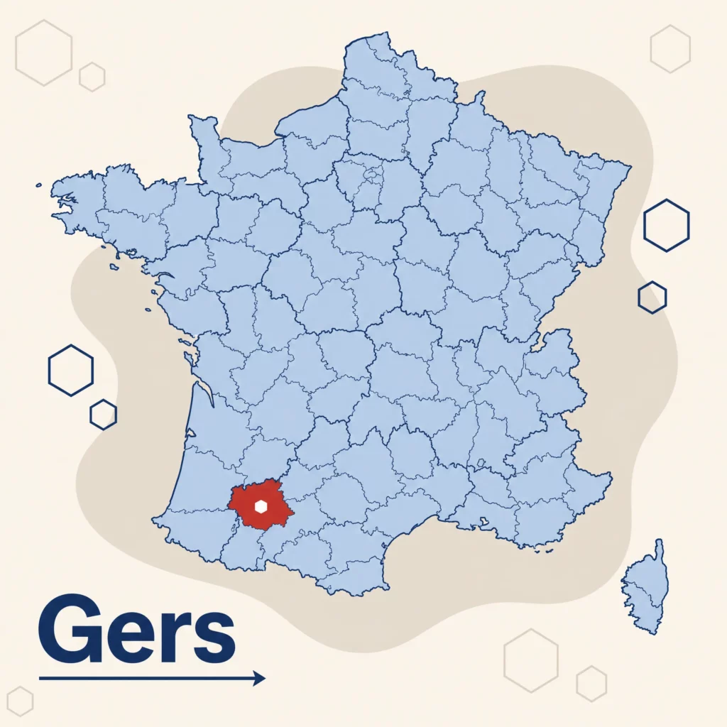Carte de France localisant le département du Gers — DPO externe et accompagnement RGPD par SoQualy