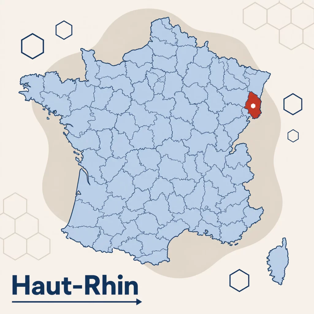 Carte de France localisant le département du Haut-Rhin — responsable qualité externalisé et accompagnement ISO 9001 par SoQualy