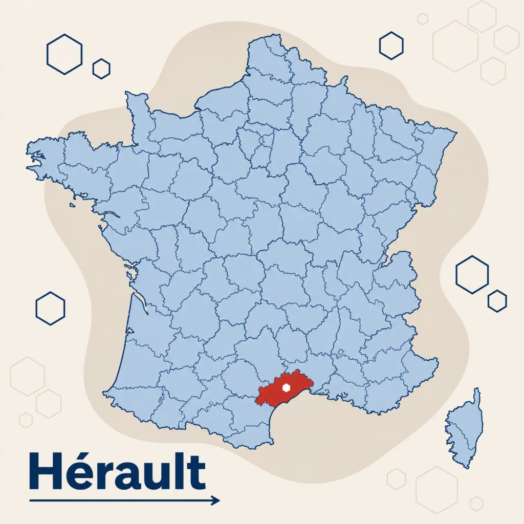 Carte de France localisant le département de l'Hérault — DPO externe et accompagnement RGPD par SoQualy