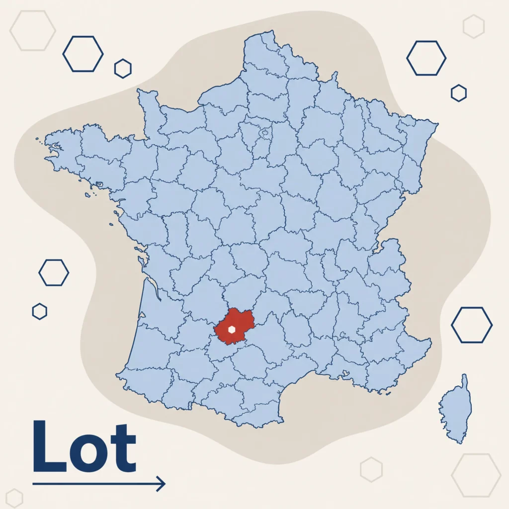 Carte de France localisant le département du Lot — DPO externe et accompagnement RGPD par SoQualy