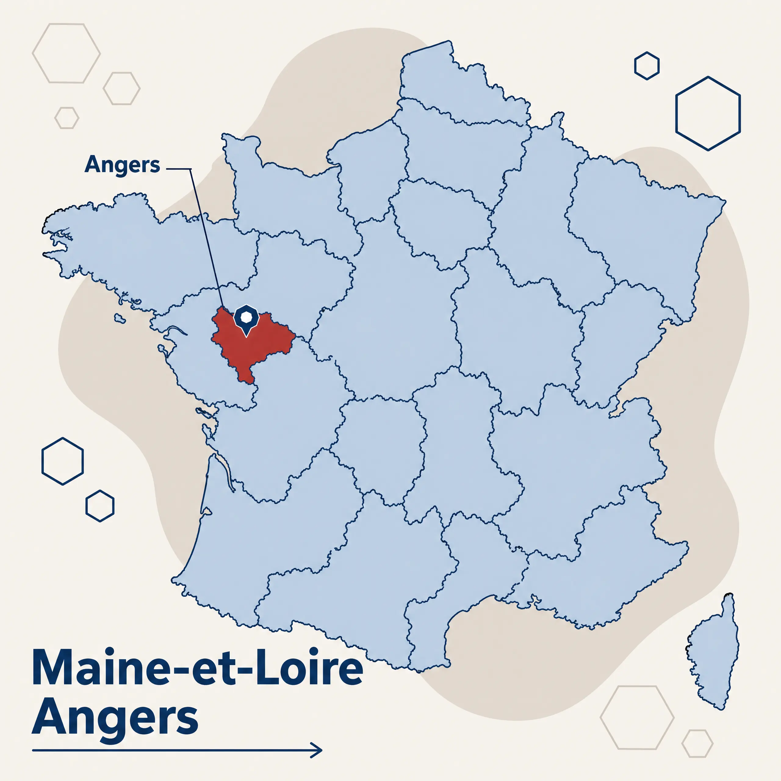 Carte de France localisant le département du Maine-et-Loire — responsable qualité externalisé et accompagnement ISO 9001 par SoQualy