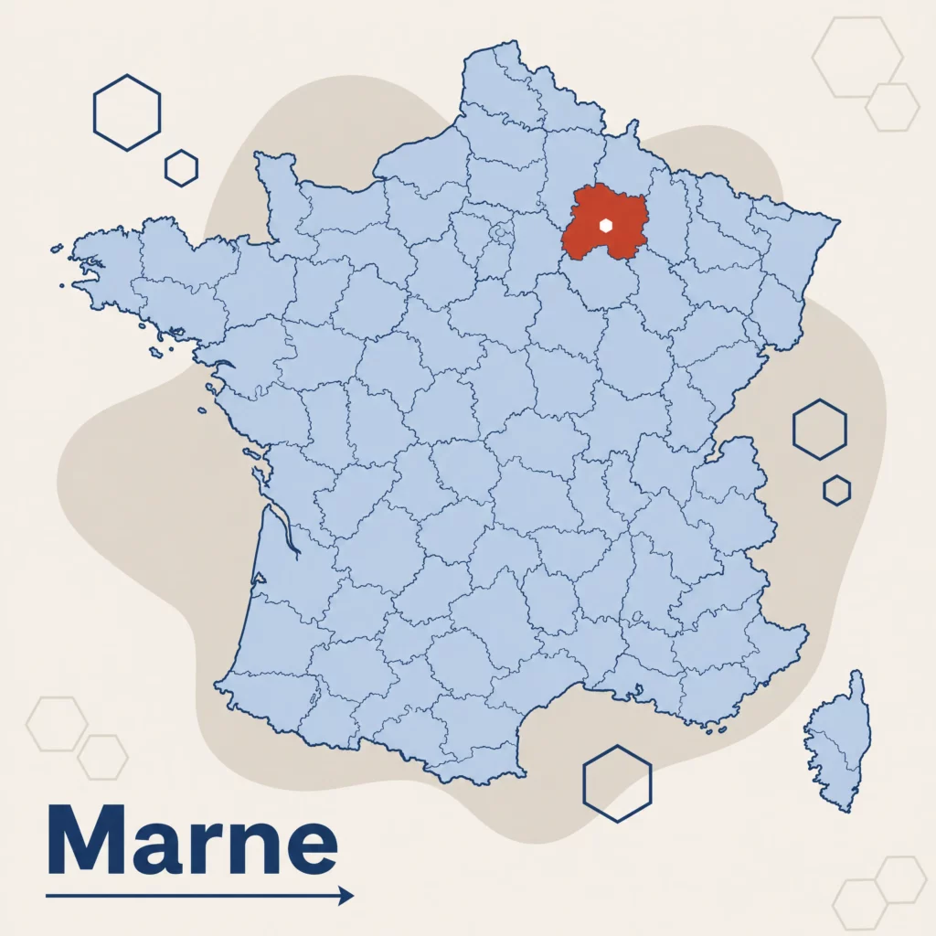 Carte de France localisant le département de la Marne — responsable qualité externalisé et accompagnement ISO 9001 par SoQualy