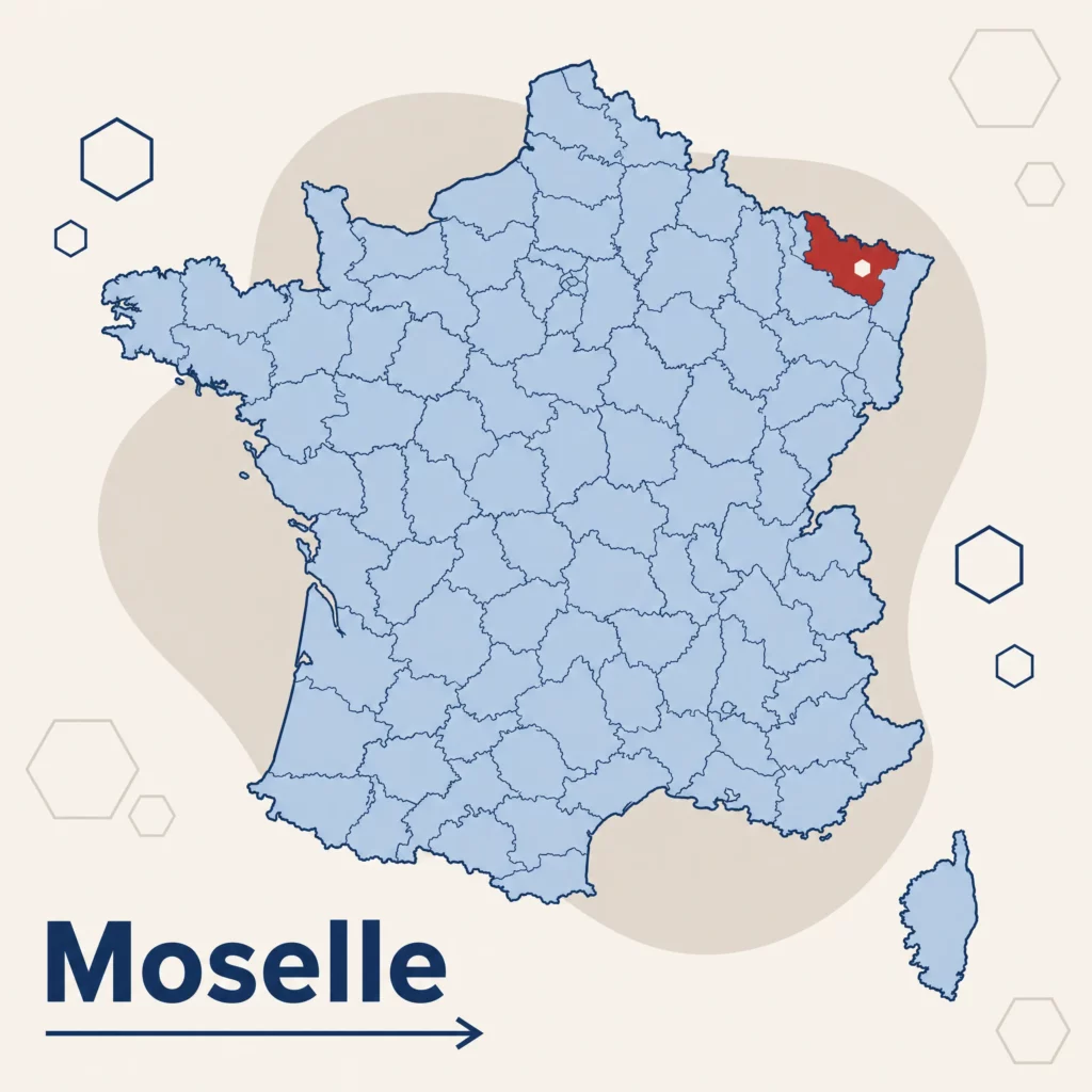 Carte de France localisant le département de la Moselle — responsable qualité externalisé et accompagnement ISO 9001 par SoQualy