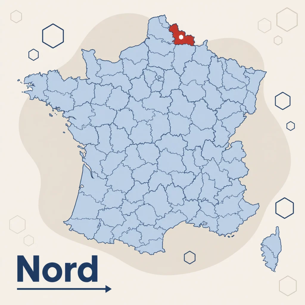 Carte de France localisant le département du Nord — responsable qualité externalisé et accompagnement ISO 9001 par SoQualy