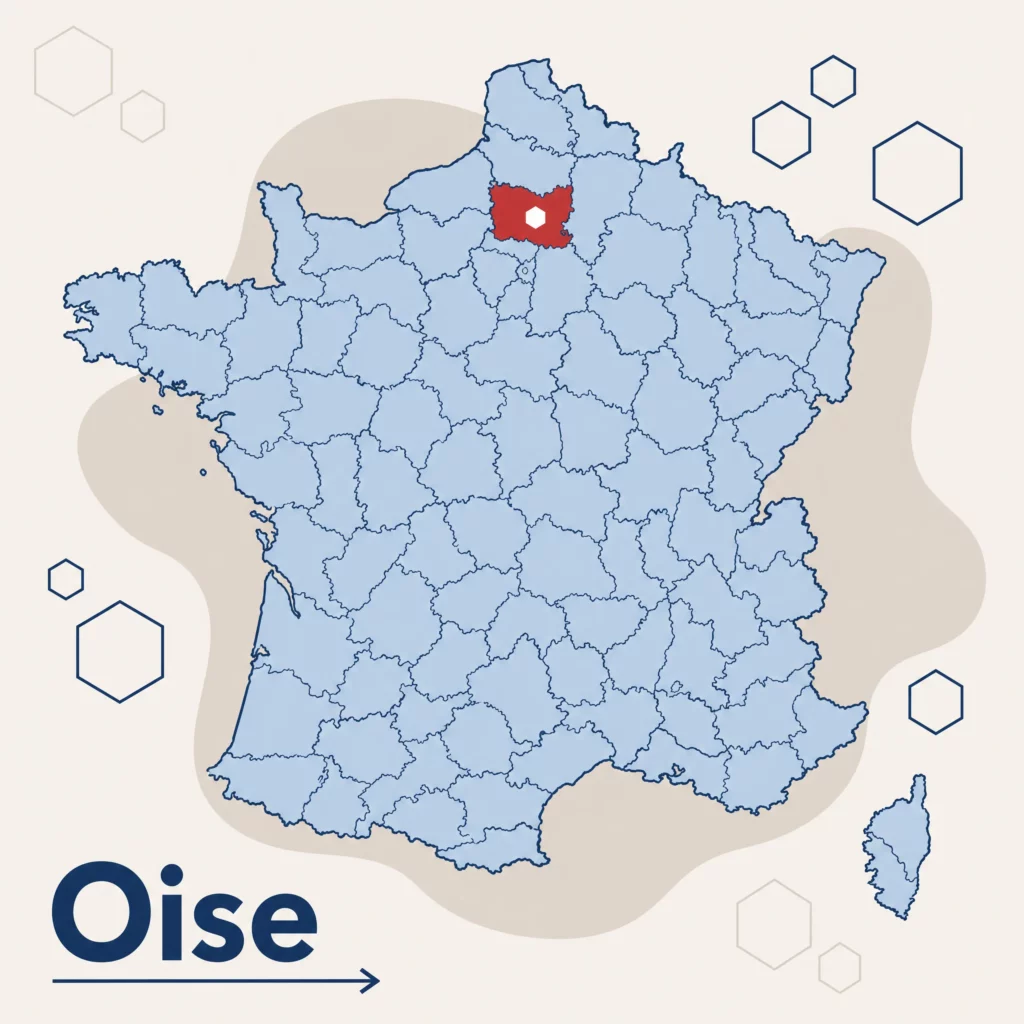 Carte de France localisant le département de l'Oise — responsable qualité externalisé et accompagnement ISO 9001 par SoQualy