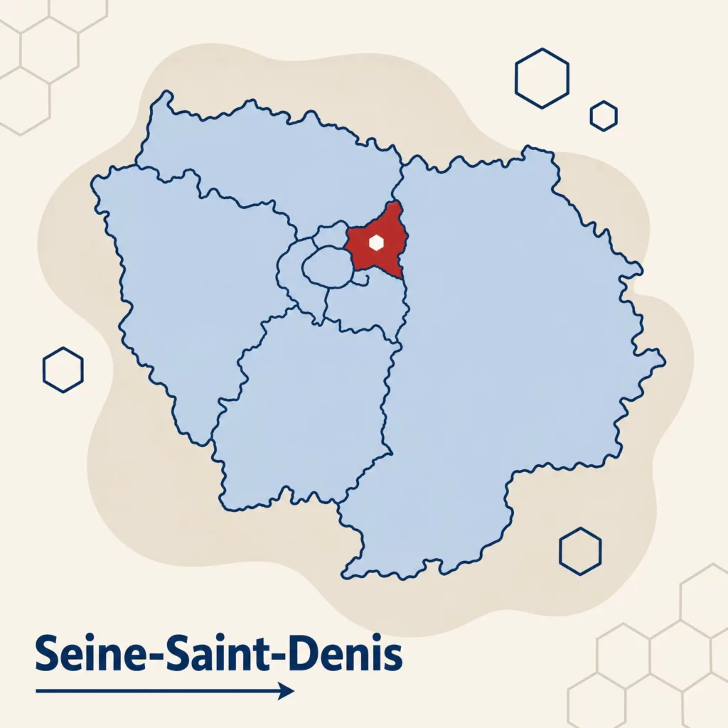 Carte de l'Île-de-France localisant le département de la Seine-Saint-Denis — DPO externe et accompagnement RGPD par SoQualy