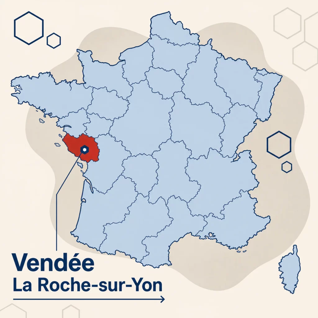 Carte de France localisant le département de la Vendée — responsable qualité externalisé et accompagnement ISO 9001 par SoQualy
