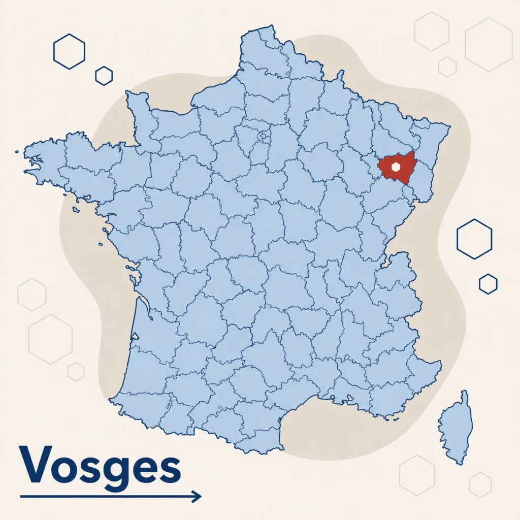 Carte de France localisant le département des Vosges — responsable qualité externalisé et accompagnement ISO 9001 par SoQualy