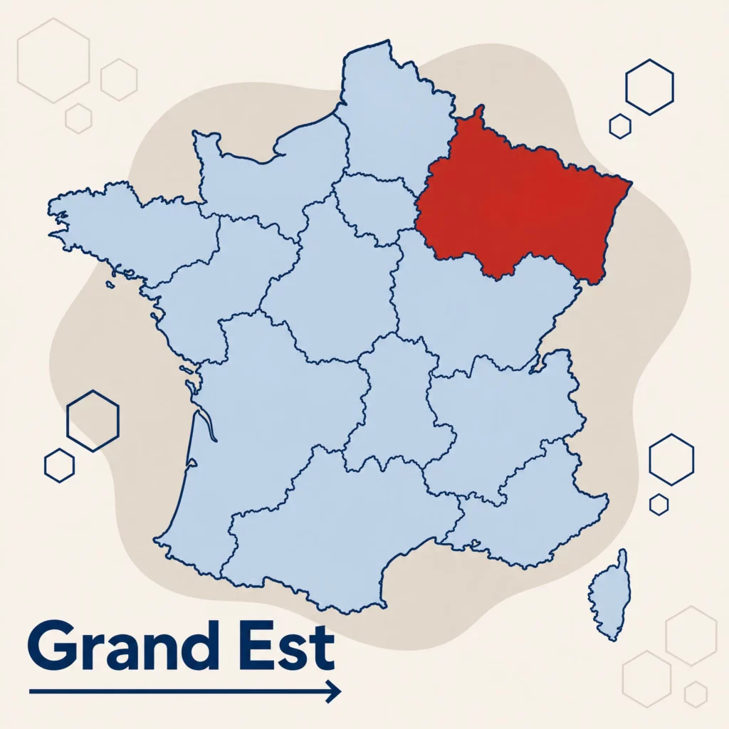 Carte de France localisant la région Grand Est — responsable qualité externalisé et accompagnement ISO 9001 par SoQualy