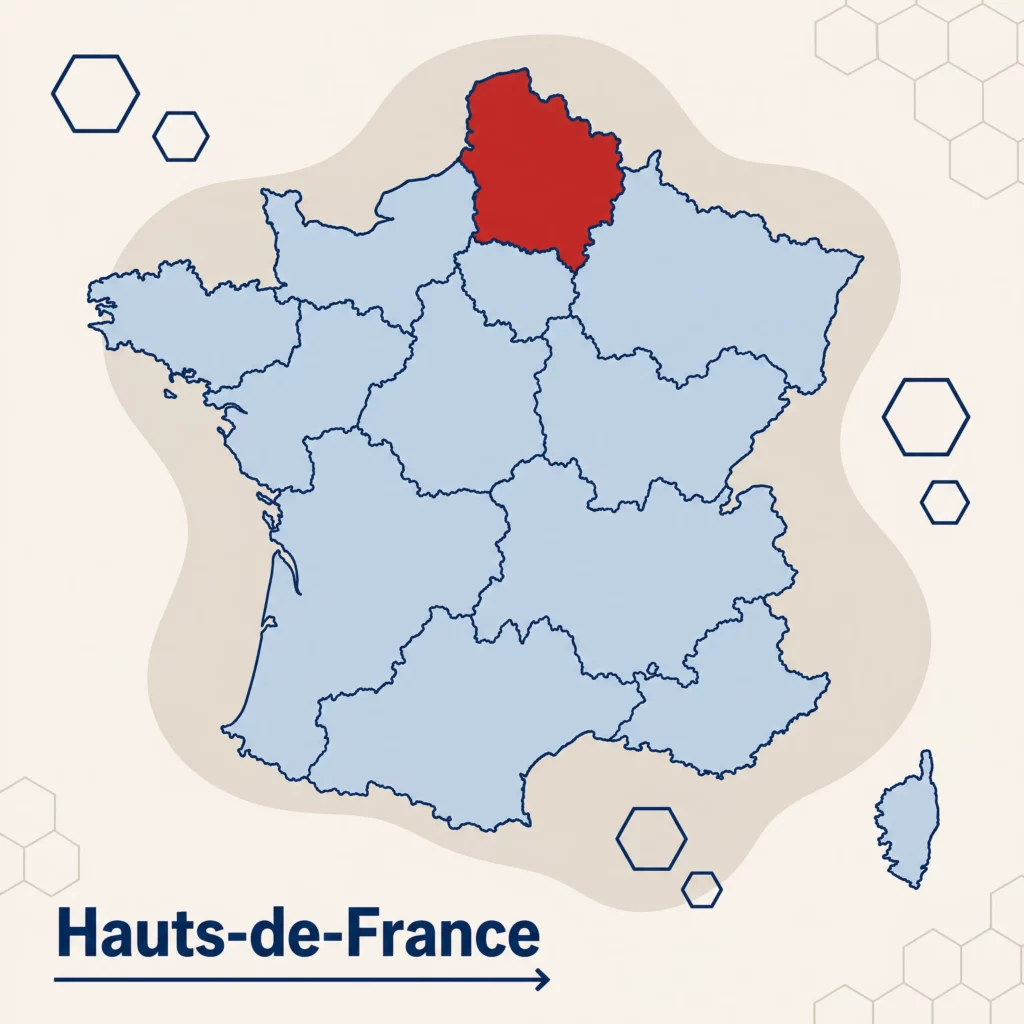 Carte de France localisant la région Hauts-de-France — responsable qualité externalisé et accompagnement ISO 9001 par SoQualy