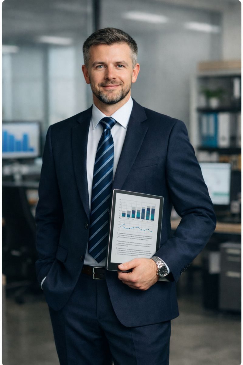 Un DSI tenant une tablette et statisfait de la démarche ISO 9001 au sein de son service.